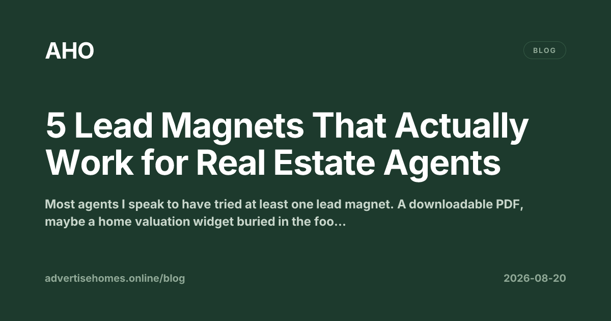 Real estate agent reviewing lead magnet landing pages on a laptop, with printed neighborhood market reports and a staging checklist on the desk beside them