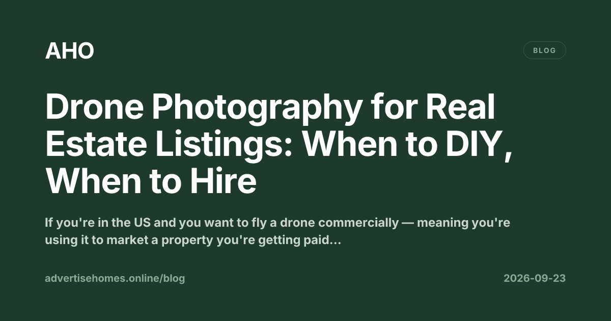 A drone flying over a suburban property, capturing an aerial view of the house, garden, and surrounding neighbourhood for a real estate listing