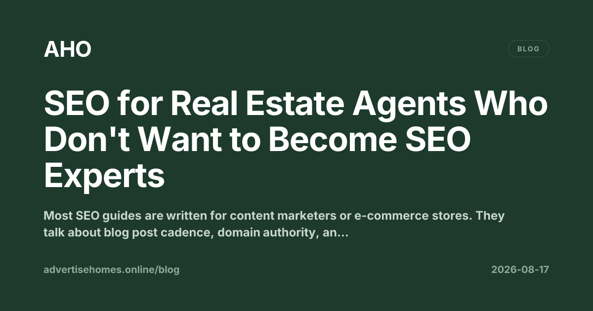 A real estate agent reviewing their website on a laptop, with a city skyline visible through the window behind them