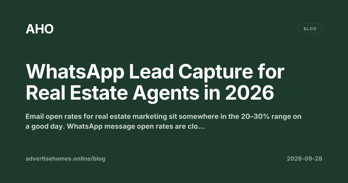 A real estate agent on a smartphone receiving WhatsApp buyer enquiries linked to a property listing page